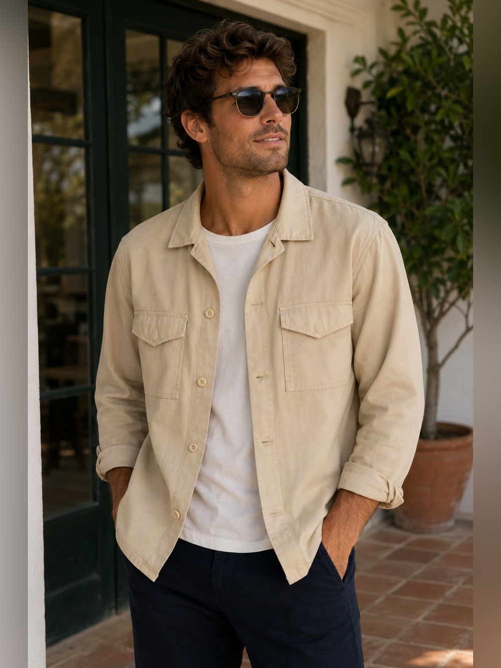 96 Men's No Nationality Button Up Over Shirt Size Small Color Cream